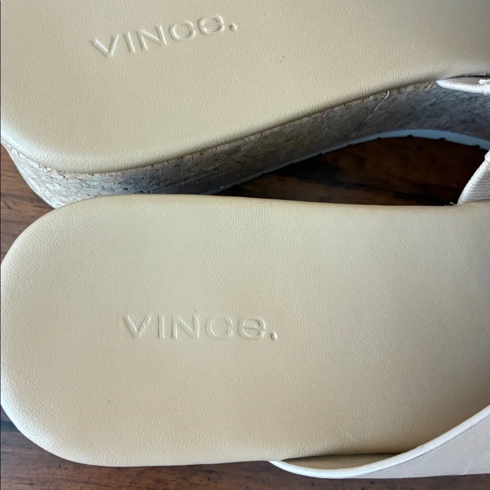 VINCE Women US 10M Cappuccino James-B Leather Platform Sandals‎ Slides